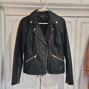 Baccini Black Leather Jacket with Gold Accents